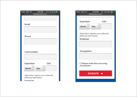 Hillary’s campaign mobile fundraising needs a makeover. A New Way to Give.