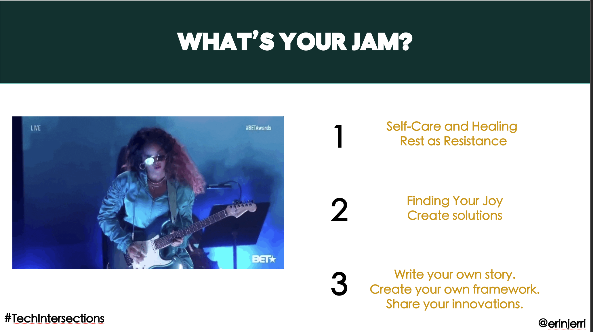 Grammy and Oscar award winning artist, H.E.R. (also Pinay and Black) jams out at BET Music Awards. Find your JAM. And for your front-end engineering nerds, I mean beyond Javascript Apache Markup. 