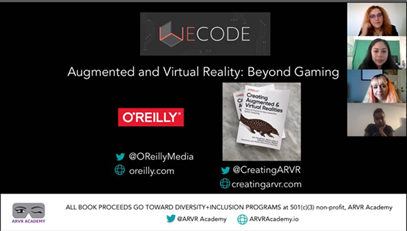 Harvard University - Women Engineering Code (WeCode) Conference 2020 AR/VR Panel. Pictured: Erin Pangilinan, Jazmin Cano, and Katherine Mimnaugh